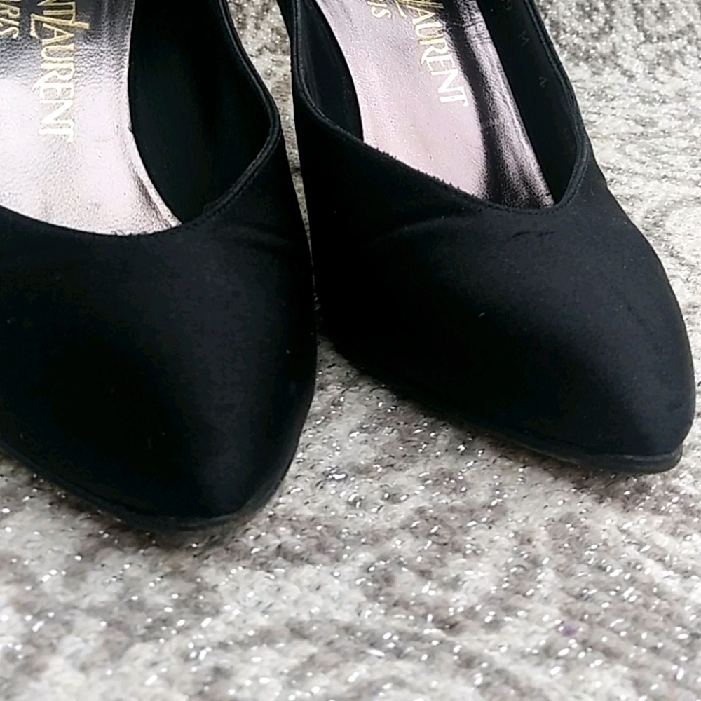 Yves Saint Laurent Paris Vintage Satin Black Dress Heels - Picture 12 of 14